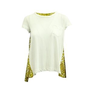 Sacai Panel Printed Pleated Flared T-shirt in Multicolor Linen
